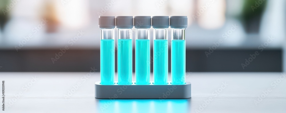 modern laboratory setting close -up concept. Test tubes with blue liquid in a laboratory setting. modern laboratory setting close -up concept. Test tubes with blue liquid in a laboratory setting.