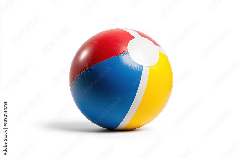 Vibrant Beach Ball on a Crisp White Background Perfect for Summer Fun, Playful Activities, and Colorful Outdoor Adventures, Featuring Red, Blue, Yellow, and White Design Elements Vibrant Beach Ball on a Crisp White Background Perfect for Summer Fun, Playful Activities, and Colorful Outdoor Adventures, Featuring Red, Blue, Yellow, and White Design Elements