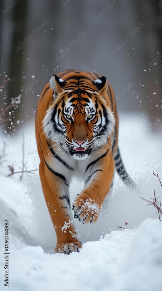 Obraz premium Majestic Tiger Charging Through the Snow