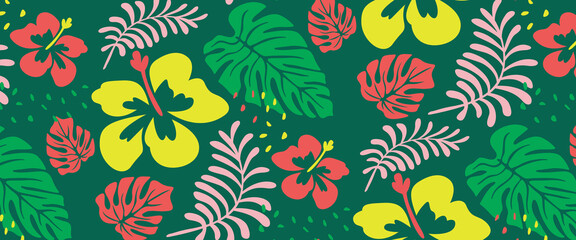 Acrylglasbilder Muster Tropische Blätter und Sommerblumen Design  © Ferdi Vector