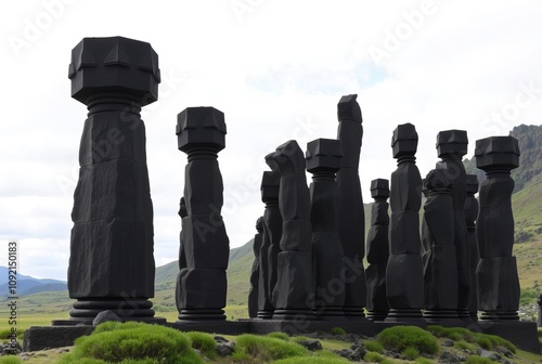 Basalt Columns Forming Natural Pillars Tall hexagonal basalt col