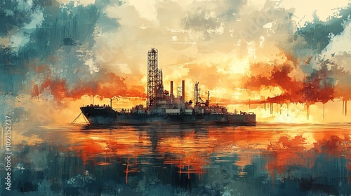 A oil industry theme background, watercolor illustration photo