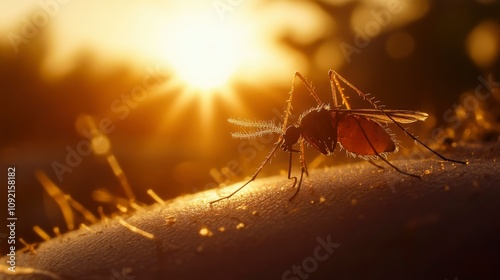 Mosquito on Skin at Sunset A Close-Up Macro Photograph photo