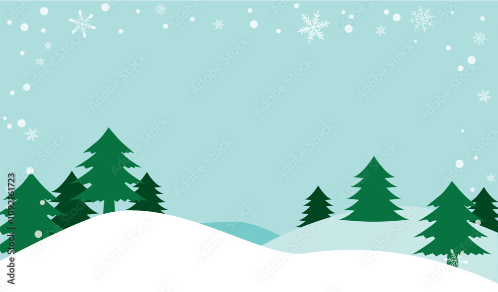 Obraz premium 雪の積もった冬の森のイラスト背景素材