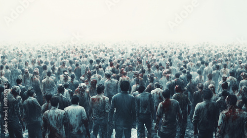A large and very dense crowd of Zombie isolated on white background
