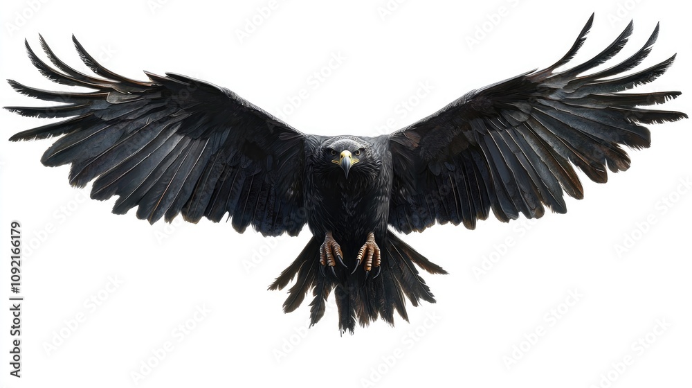 Obraz premium Crow Flying on White Background