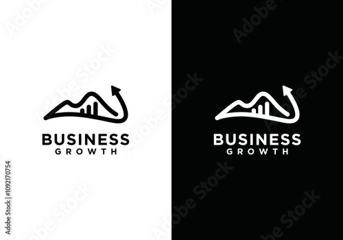 Finance arrow and mountain logo design template. Brand, icon, business logo in the shape of a mountain with an arrow up vector photo