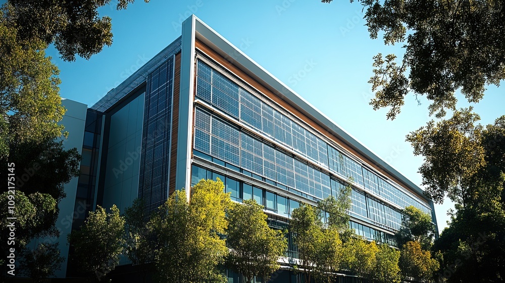 Obraz premium Modern parking structure features solar panels