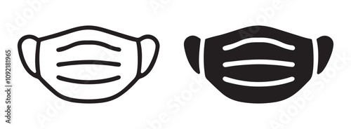 Surgical Mask outline and black filled icon set. Vector illustration.