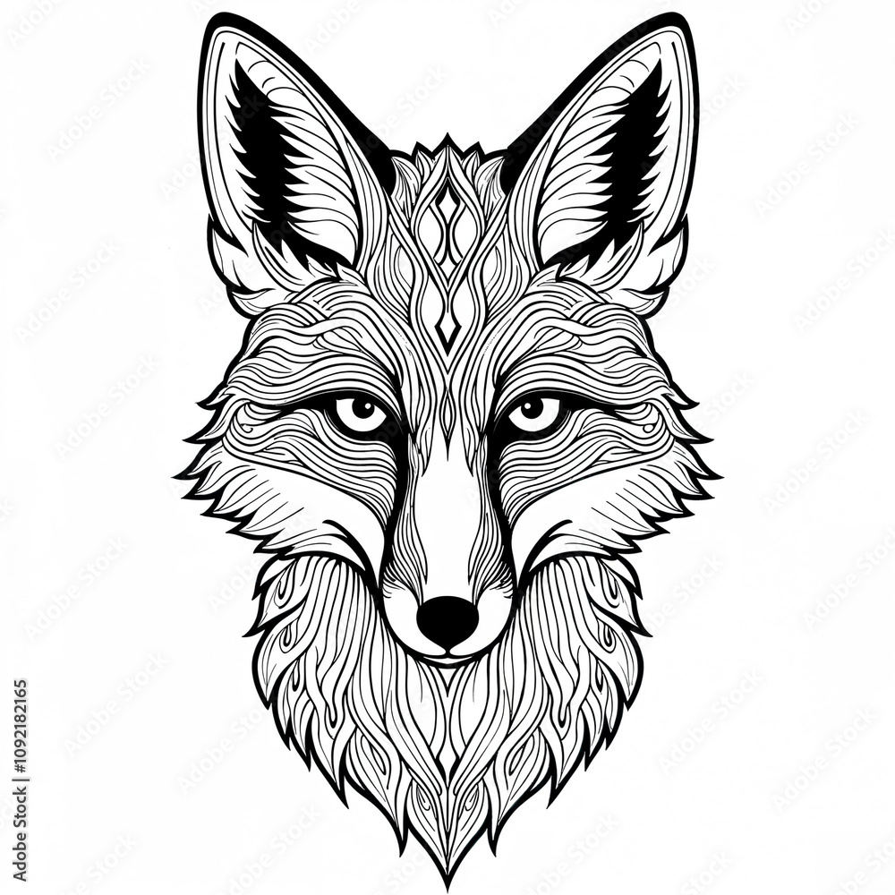 Fototapeta premium Fox Head Mandala Line Art Vector