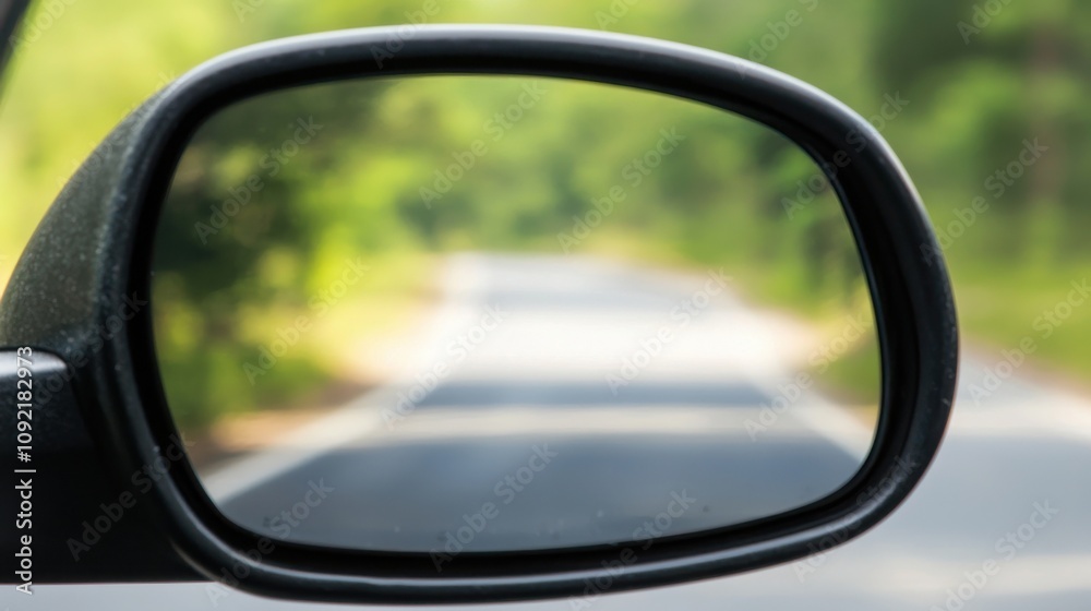 Fototapeta premium Reflections on the open road car side mirror nature landscape driving