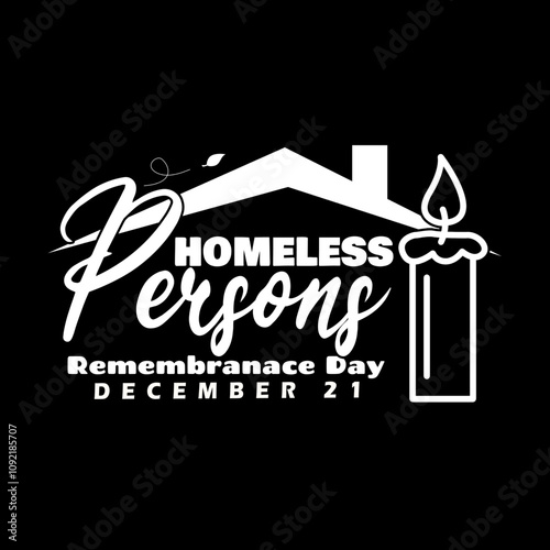 National Homeless Person Remembrance Day is observed on December 21st. Illustration of a house roof and a candle to remember and honor those who died while homeless.