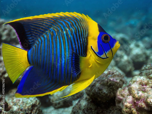 Blueringed angelfish swimming photo