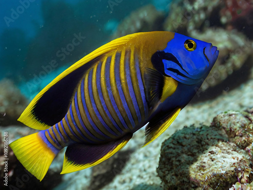 beautiful Blueringed angelfish in coral reef photo