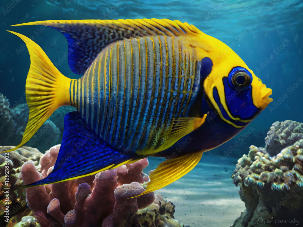 Naklejka premium colorful fish in deep sea