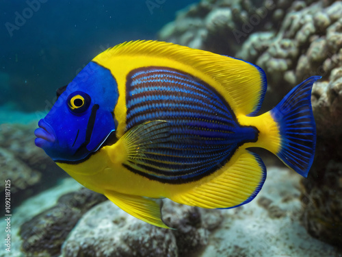 Blueringed angelfish in coral photo