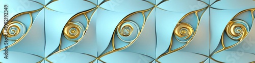 Artistic Tile Design in Blue and Gold Spirals for Contemporary Spaces.