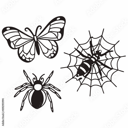 many kinds of insects illustrations vector art white background isolated art.