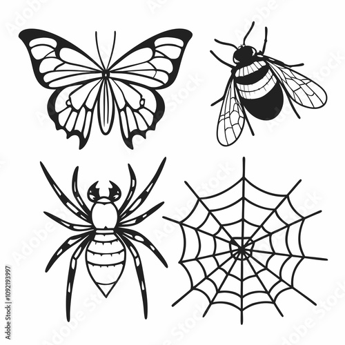 many kinds of insects illustrations vector art white background isolated art.