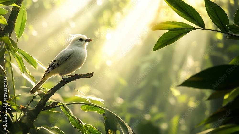 Fototapeta premium Myna Bird Perched in Serene Bali Jungle Light