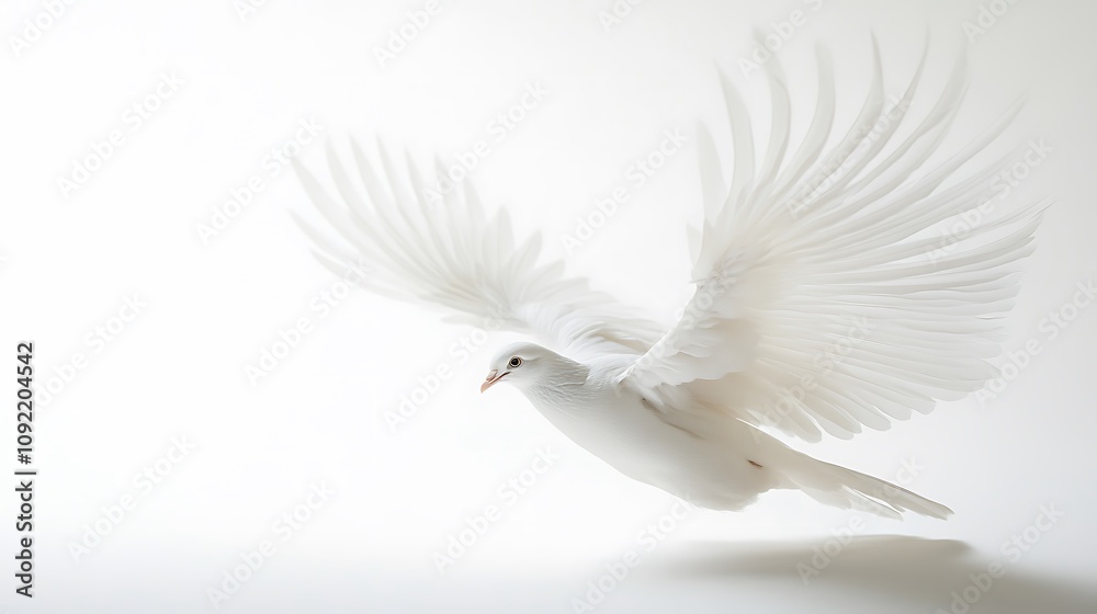 Obraz premium A White Dove in Flight with Spread Wings