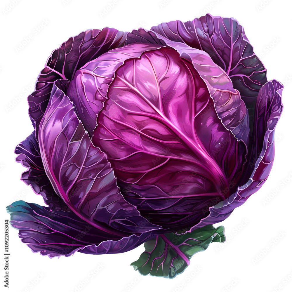 Obraz premium Fresh purple cabbage transparent style on a white background