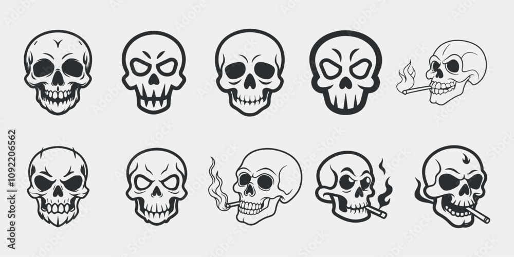 Obraz premium set of skull vector illustrations collection with vintage tattoo style for gothic and biker designs