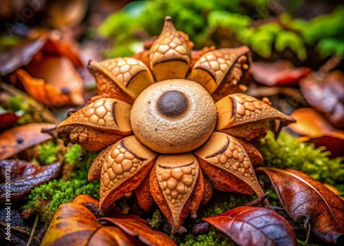 Close-up Geastrum Mushroom, Earthstar, Poland, Documentary Photography photo