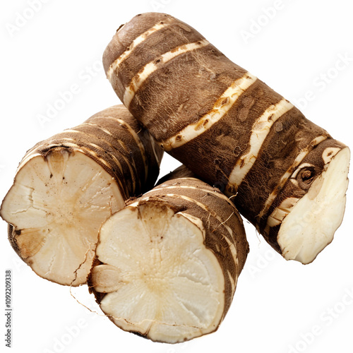 Fresh taro roots transparent style on a white background photo