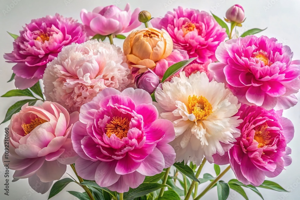 Fototapeta premium Elegant Peony Flowers on White, Architectural Photography