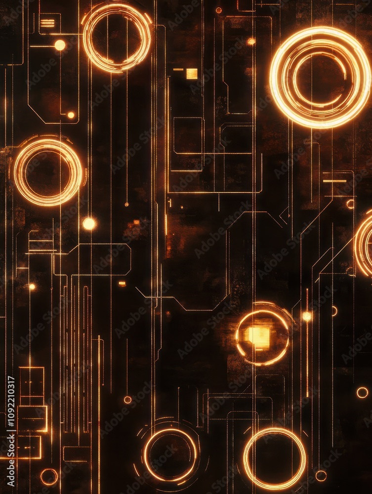 Fototapeta premium Creative circuit texture with glowing circles and lines. Chip and engineering concept. 3D Rendering.