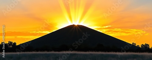 Stunning sunrise over a mountain silhouette.
