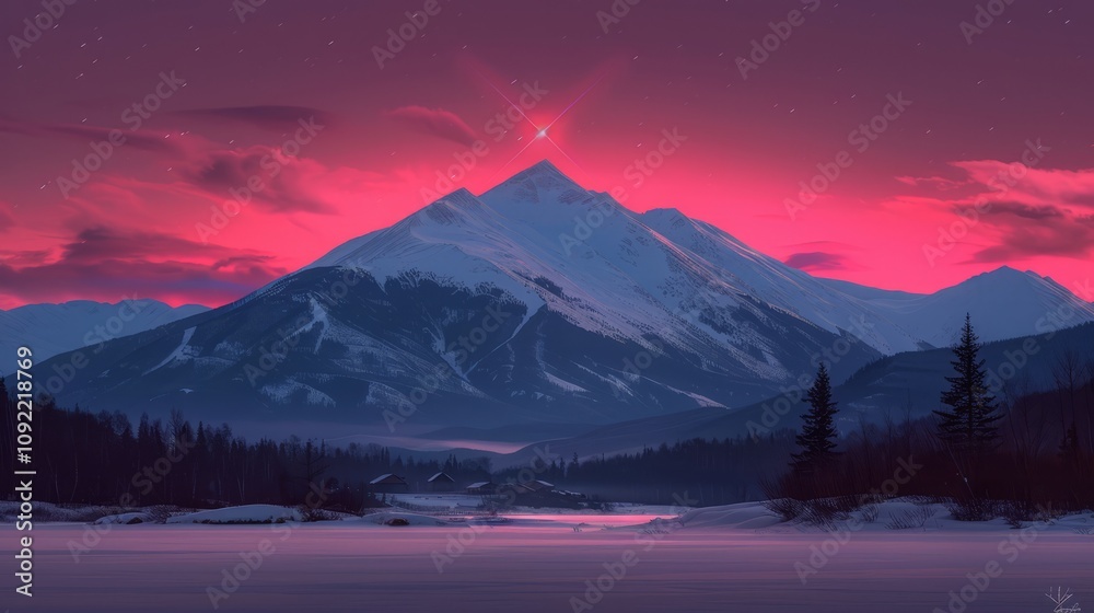 Fototapeta premium Majestic mountain at sunset with vibrant colors.