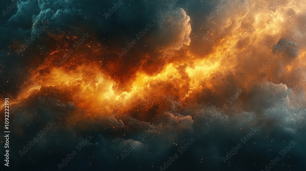 Fototapeta premium Cloud of dust and fire erupting violently