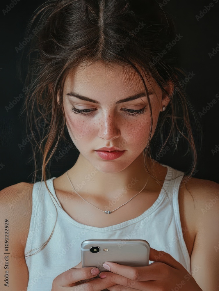 Portrait of a woman sending text message from her phone Portrait of a woman sending text message from her phone