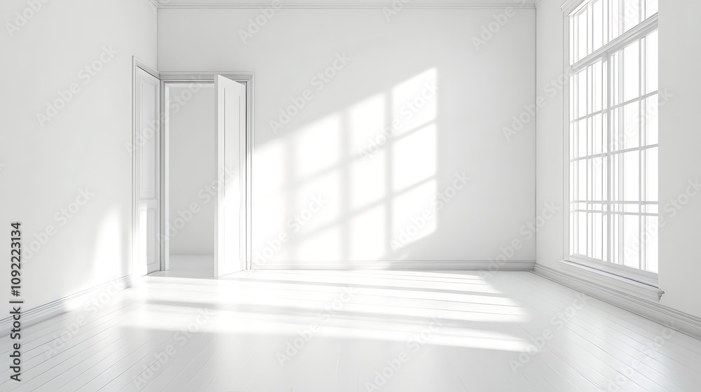 Fototapeta premium A White Room with a Window and a Door