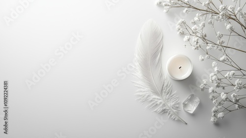 Wallpaper Mural Minimalist composition featuring feather candle crystal on light background Torontodigital.ca