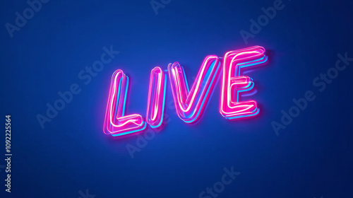 Vibrant neon sign highlighting the word live against deep blue background