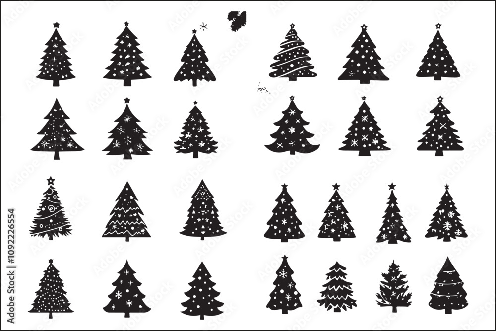 Obraz premium Christmas Tree Vector silhouette set, Christmas Tree, Christmas Vector, Holiday Silhouette, Christmas Illustration, Xmas Tree, Vector Christmas Tree, Christmas Decor, Christmas Design, Holiday Graphic