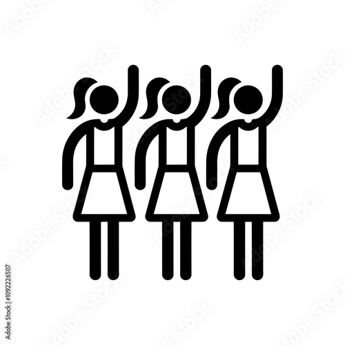 Cheerleading group raising arms icon