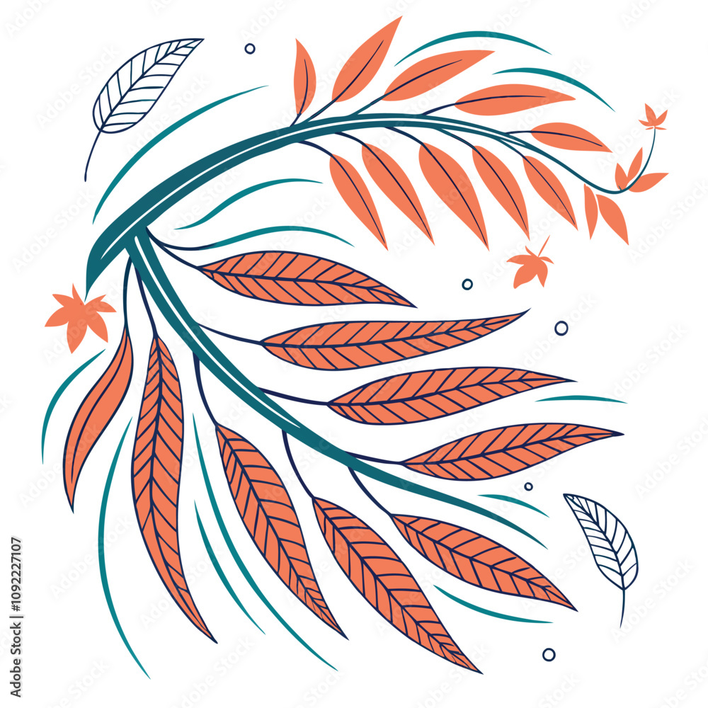 Fototapeta premium Fluid Abstract Leaf Patterns in Vibrant Orange and Teal Hues