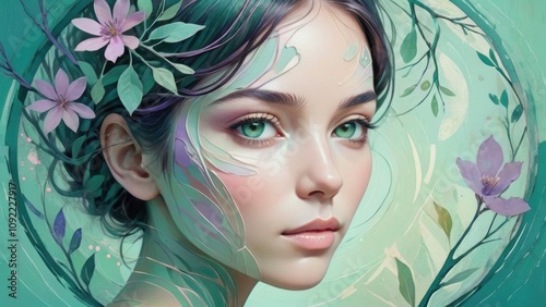 Enchanting Portrait of a Woman with Floral Accents