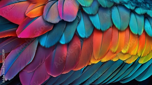 Wallpaper Mural Vibrant feather pattern, detailed textures, bright colors, avian kaleidoscope, Macro lens transforms plumage into an abstract tapestry of iridescent micro-structures, Hyperrealistic rendering Torontodigital.ca