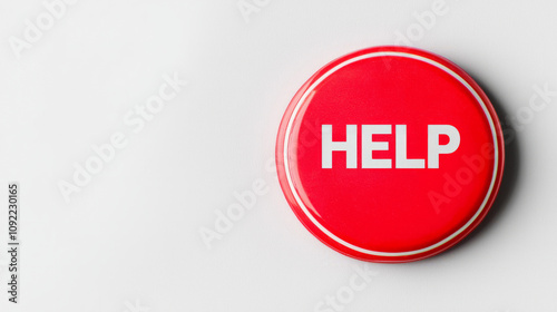 Bright red help button sits on a white surface in a minimalist setting