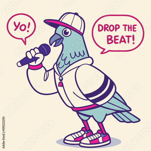 Retro Pigeon Bully with a Microphone, Street Rapper Vibe
