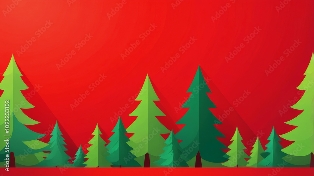 Obraz premium Christmas background with green trees on red