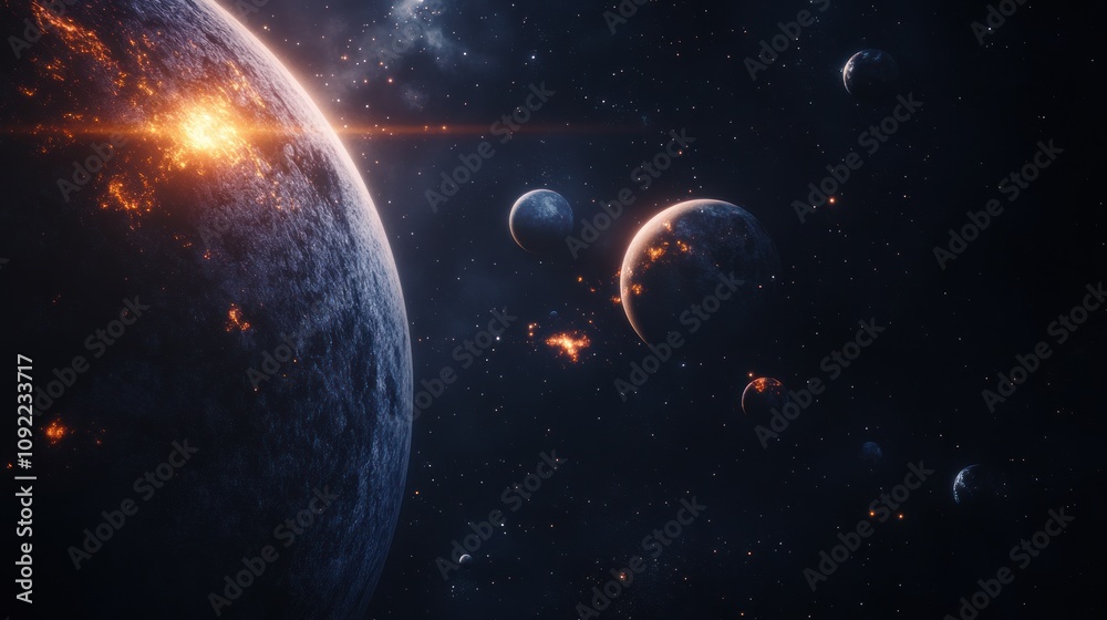 Naklejka premium Burning Planets in Space