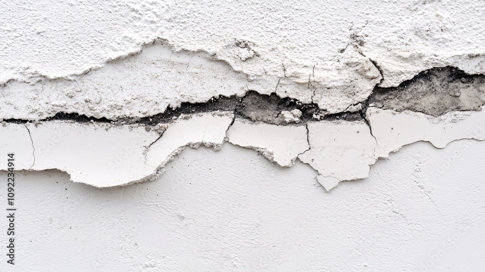 Obraz premium Old concrete wall textures, white-black-gray, cracks, abstract background, Urban palimpsest reveals layers of history etched in monochrome and decay, Macro photography uncovers miniature mountain