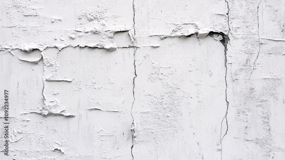 Obraz premium Old concrete wall textures, white-black-gray, cracks, abstract background, Urban palimpsest reveals layers of history etched in monochrome and decay, Macro photography uncovers miniature mountain