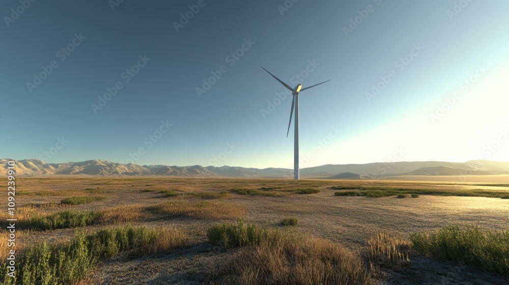Obraz premium Harnessing renewable energy large wind turbine power plant in a serene landscape gigapixel high fidelity view